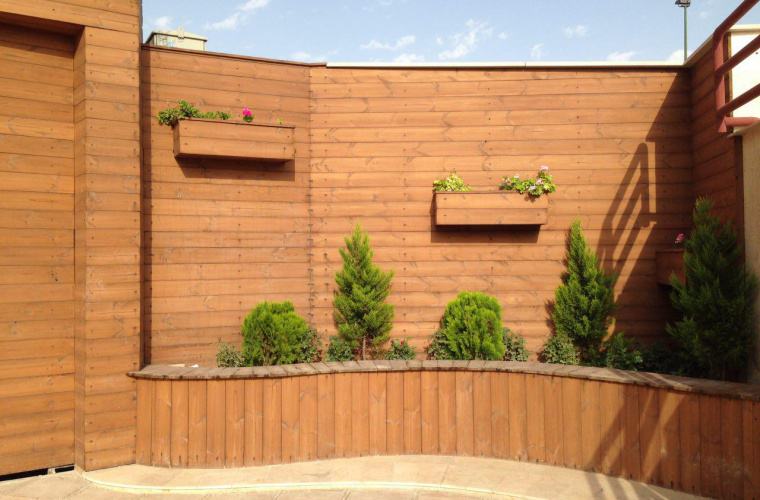 محوطه سازی ترمووود - فلاور باکس ترموود ، باغ و باغچه و حیاط با دیواره های چوبی ترمو وود - روف گاردن ترمووود